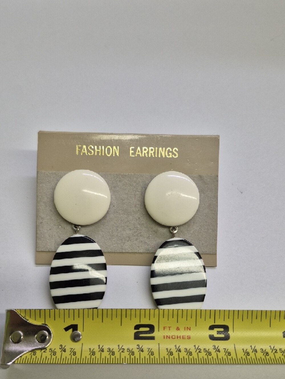Vintage Striped Black & White Drop Earrings - Fashion Post Earrings - Picture 3 of 4